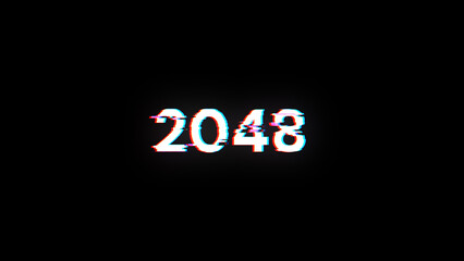 3D rendering 2048 text with screen effects of technological glitches