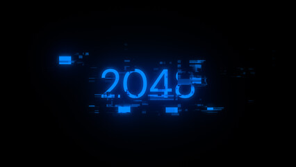 3D rendering 2048 text with screen effects of technological glitches