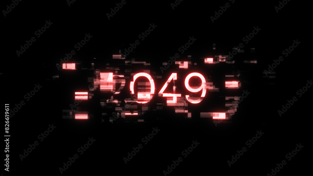 Poster 3d rendering 2049 text with screen effects of technological glitches
