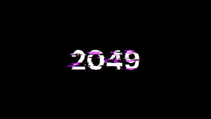 3D rendering 2049 text with screen effects of technological glitches