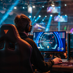 Fototapeta premium a virtual reality esports arena, with futuristic architecture and immersive gameplay environments