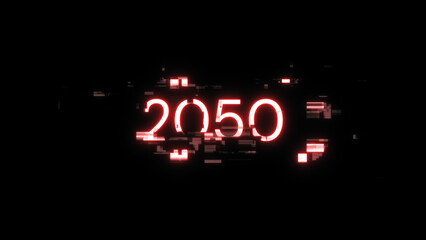 Obraz premium 3D rendering 2050 text with screen effects of technological glitches