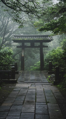 The Japanese garden gazebo serves as a sanctuary, inviting visitors to immerse themselves in the timeless allure of its design, complete with the stoic presence of the stone statue.