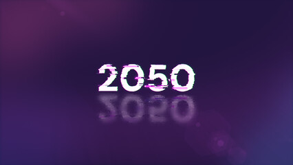 3D rendering 2050 text with screen effects of technological glitches