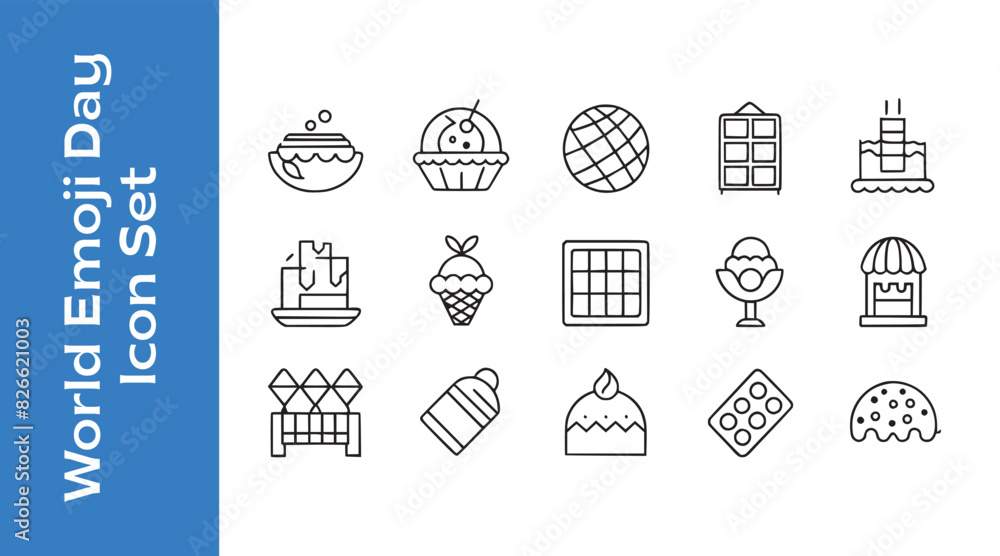 Wall mural World chocolate day line icon set with outline vectors.