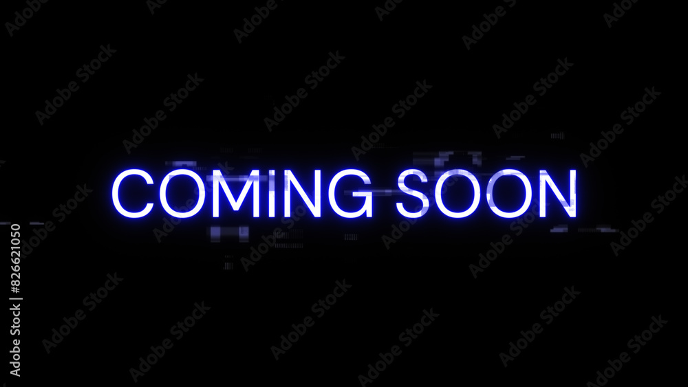 Poster 3d rendering coming soon text with screen effects of technological glitches