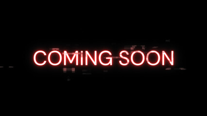 3D rendering coming soon text with screen effects of technological glitches