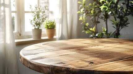 Rustic Wooden Table in Cozy Home Setting Ideal for Artisanal Food Displays and Product Concepts with Ample Copy Space