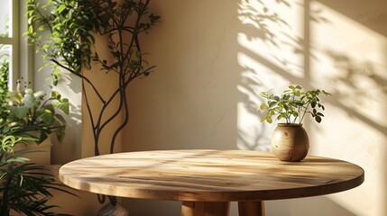 Rustic Wooden Table Setting in Cozy Natural Lit Interior for Artisanal Product Display and Lifestyle