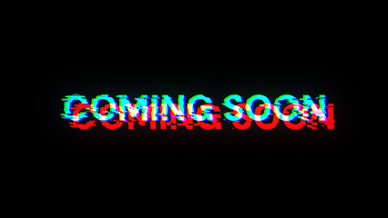 Obraz premium 3D rendering coming soon text with screen effects of technological glitches