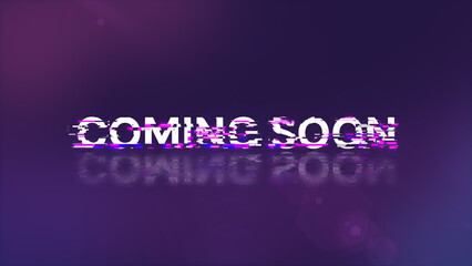 Fototapeta premium 3D rendering coming soon text with screen effects of technological glitches