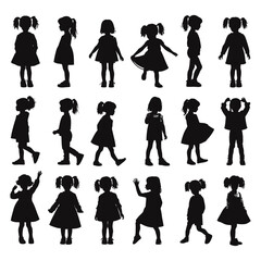 Kids activities different pose silhouette 