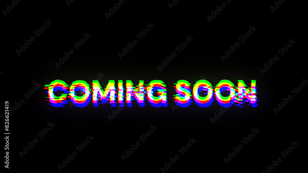 Poster 3d rendering coming soon text with screen effects of technological glitches
