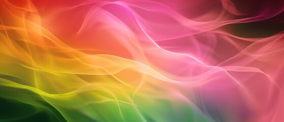 Obraz premium Ultrawide Abstract Dark Background With Smoke Waves In Orange, Pink And Green Color Theme