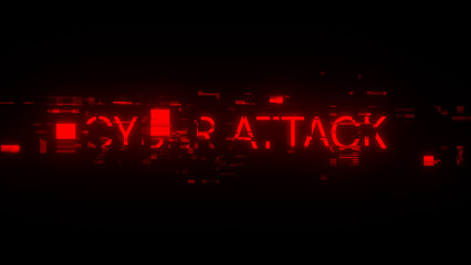3D rendering cyber attack text with screen effects of technological glitches