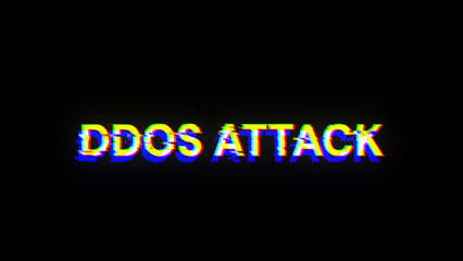 3D rendering ddos attack text with screen effects of technological glitches