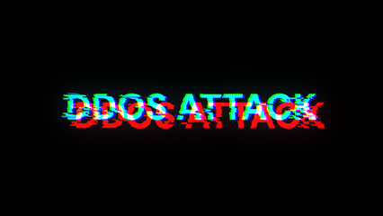 3D rendering ddos attack text with screen effects of technological glitches