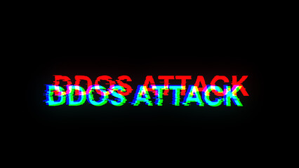 3D rendering ddos attack text with screen effects of technological glitches