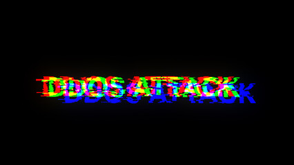 3D rendering ddos attack text with screen effects of technological glitches