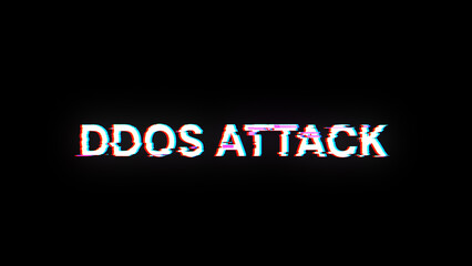 3D rendering ddos attack text with screen effects of technological glitches