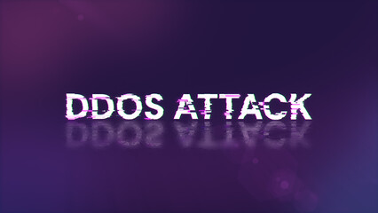 3D rendering ddos attack text with screen effects of technological glitches