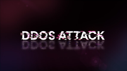 3D rendering ddos attack text with screen effects of technological glitches