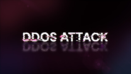 3D rendering ddos attack text with screen effects of technological glitches