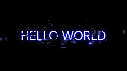 Obraz premium 3D rendering hello world text with screen effects of technological glitches