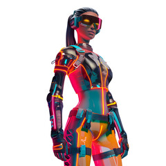 Fototapeta premium Futuristic 3D Female Character with Glowing IGBT Technology Elements on White Background