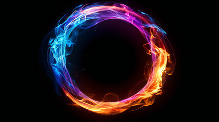 Abstract Red and Blue Fire fiery circle on a black background