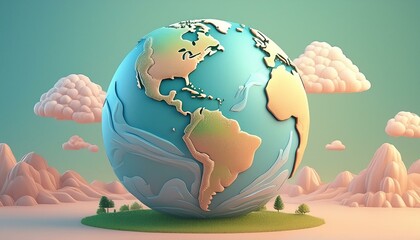 Planeta Terra em 3D: Uma Abordagem Fofa e Estilizada