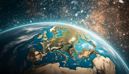 Naklejka premium Planeta terra visto do espaço com o universo apresentado ao seu redor