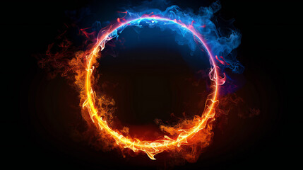 Abstract Red and Blue Fire fiery circle on a black background