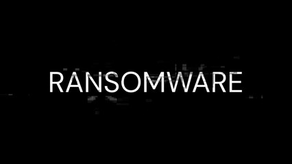 3D rendering ransomware text with screen effects of technological glitches