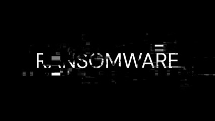 3D rendering ransomware text with screen effects of technological glitches