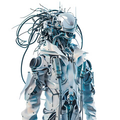 Futuristic Character in IGBT Components Suit Standing Against White Background - 3D Illustration of High-Tech Innovation
