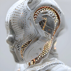Futuristic 3D Character with Intricate IGBT Patterns Symbolizing Advanced Electronics on White Background