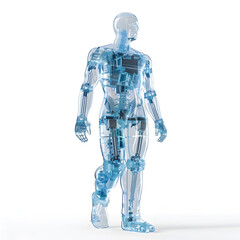 Futuristic 3D Character with Transparent Body Revealing IGBT Structures, Symbolizing Technological Innovation on White Background
