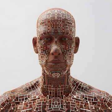 Future Tech: 3D Character with Intricate IGBT Patterns Representing Advanced Electronics on White Background