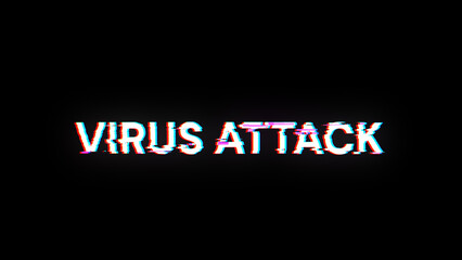3D rendering virus attack text with screen effects of technological glitches