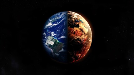 Naklejka premium This image portrays the contrasting hemispheres of the Earth (assuming hot is right and rainy is left) in the Eastern Tropical Pacific Ocean. Black background emphasizes the La Nina El Nino effects.