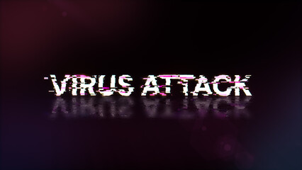 3D rendering virus attack text with screen effects of technological glitches