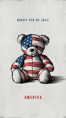 A bear in the colors of the American flag. The words "HAPPY 4th of July" are proudly displayed at the top of the image.