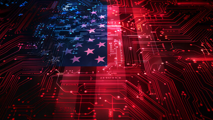 US flag stripes transform into circuit design, 4th of July, American flag, US flag, USA flag, American innovation, Independence Day, circuit board pattern, American patriotism