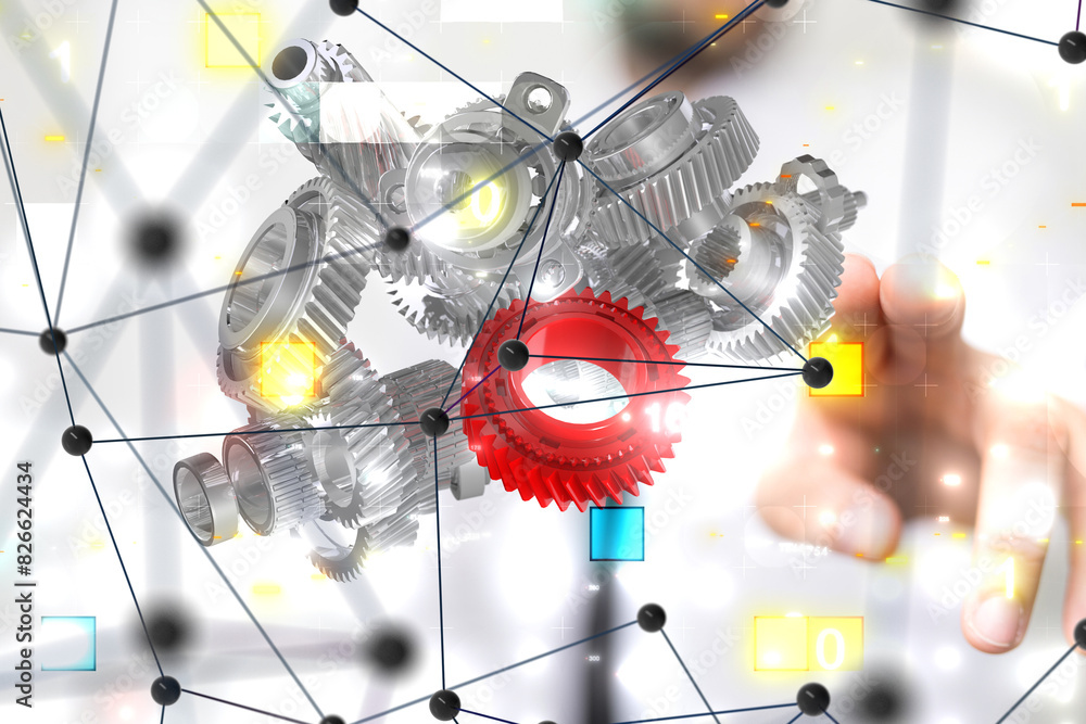 Poster Digital cyberspace with particles and Digital data network connections concept.