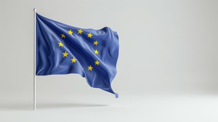 A blue and yellow flag with stars flying in the air, symbol of the European Union EU