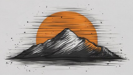 A strikingly beautiful image of the sun setting behind a mountain. An advertising sketch.