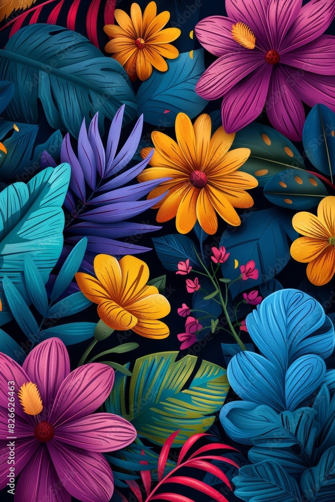 Poster summer patterns dance with colorful shapes in an abstract illustration, creating a vibrant and dynam