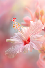 Naklejka premium Illuminated Hibiscus Flower Against a Soft Bokeh Background