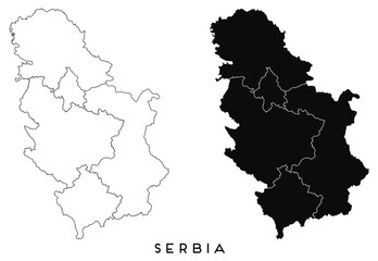 Serbia map of city regions districts vector black on white and outline